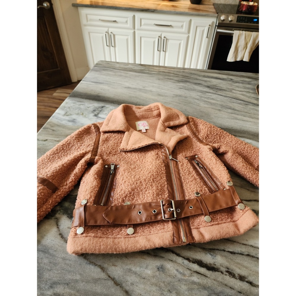 GB Girls Kids‎ Faux Shearling Biker Jacket Belted Size M NWOT
